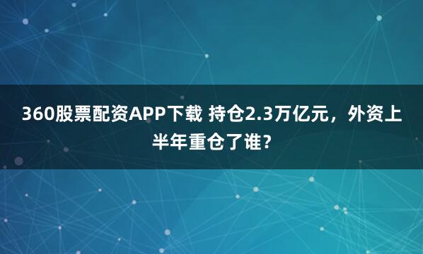360股票配资APP下载 持仓2.3万亿元，外资上半年重仓了谁？