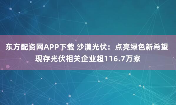 东方配资网APP下载 沙漠光伏：点亮绿色新希望 现存光伏相关企业超116.7万家