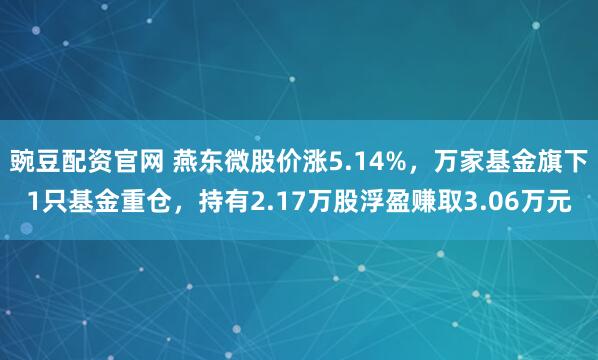 豌豆配资官网 燕东微股价涨5.14%，万家基金旗下1只基金重仓，持有2.17万股浮盈赚取3.06万元